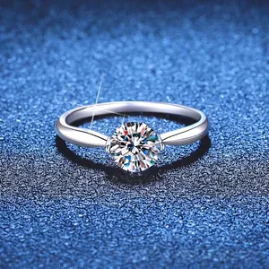 S925 Sterling Silver Moissanite Ring For Women Round Brilliant Cut Four Prong Setting Minimalist Engagement Wedding Jewelry