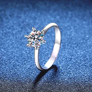 925 Sterling Silver Moissanite Rhinestone Ring For Women Lotus Six-Prong Engagement Wedding Band Elegant Jewelry Gift