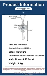 Macro detail of S925 silver clover key pendant with dimensions and moissanite stone