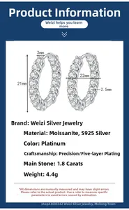 Détail des boucles d'oreilles créoles en argent S925 avec pavé moissanite et mesures
