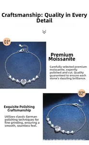 Detailansicht des Herz-Moissanit-Armbands mit verstellbarem Verschluss und poliertem Finish