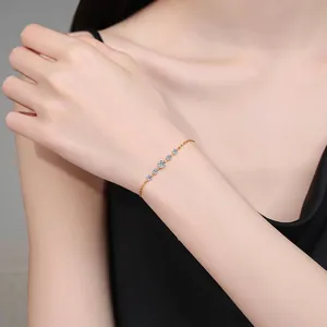Adjustable S925 sterling silver moissanite bracelet with five sparkling stones for women
