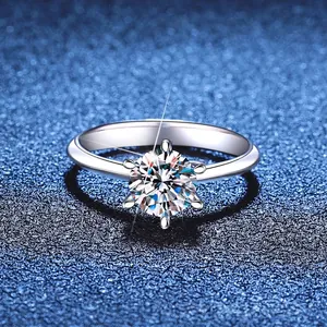 Classic S925 sterling silver ring with 1 carat moissanite in a 6-claw lotus setting