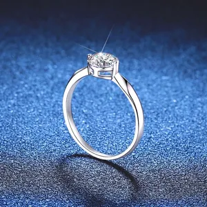 Elegant S925 sterling silver ring with a 1ct round moissanite solitaire in four-claw setting