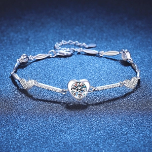 Bracelet Cœur en Argent Sterling 925 avec Moissanite 1 Carat Avec Certificat GRA pour Femme Couleur D Coupe Ronde Chaîne Ajustable Bijoux Cadeau