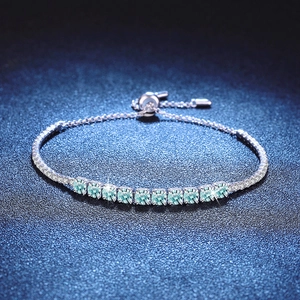 S925 Sterlingsilber-Armband mit quadratischen Moissanit-Steinen in Seeblau-Verlauf