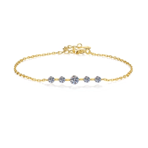 Adjustable S925 sterling silver gold plated bracelet with 5 sparkling moissanite stones