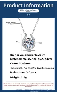 Detailed size specifications for a 2ct moissanite horseshoe necklace in S925 silver