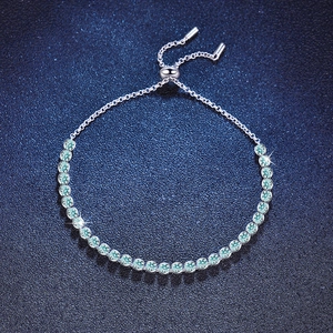 S925 Sterling Silver Moissanite Bracelet For Women Gradient Lake Green Adjustable Bolo Bracelet Elegant Fine Jewelry Gift
