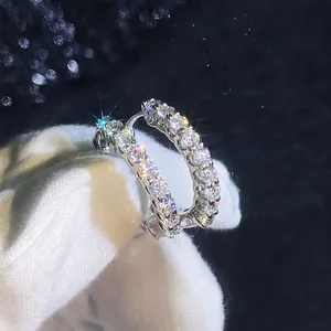 Boucles d'oreilles créoles en argent 925 avec double rangée de moissanite micro-pavé