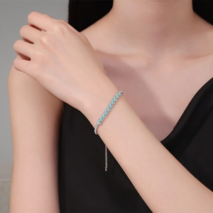 S925 Sterling Silber Tennisarmband mit blauen Steinen und verstellbarem Gleitverschluss
