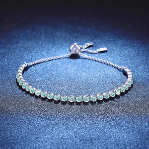 Adjustable S925 silver tennis bracelet with gradient light blue moissanite stones