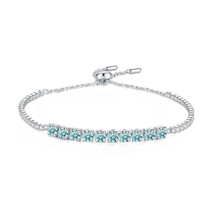 Verstellbares S925 Sterlingsilber Armband mit blauen Moissanit-Steinen im Farbverlauf