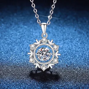 Collier Pendentif Flocon de Neige en Argent Sterling 925 Moissanite Bijoux Coeur Dansant Cadeau Pour Femme Noël Saint-Valentin