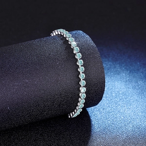 Elegant s925 silver tennis bracelet with gradient lake green moissanite stones