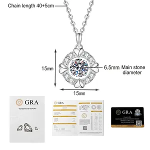 Detail of S925 sterling silver moissanite heart pendant with GRA certificate