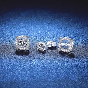 Moissanite 925 Sterling Silver Stud Earrings Halo Crown Two-Way Wear D Color VVS1 Jewelry Gift For Women With GRA Certificate