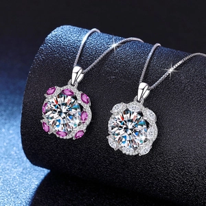 925 Sterling Silver Moissanite Necklace Pigeon Egg Pendant With GRA Certificate For Women Classic Floral Crown Box Chain Wedding Jewelry Gift