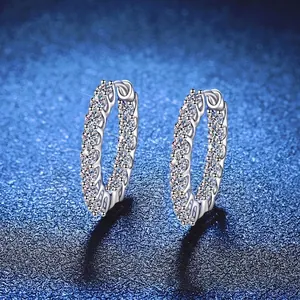 Boucles d'Oreilles Créoles en Argent Sterling 925 Moissanite pour Femmes Strass Pavé Bijoux de Mode Accessoires Élégants
