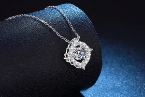 Detail of S925 sterling silver necklace with a 1-carat moissanite heart-shaped pendant