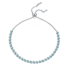 Adjustable S925 sterling silver bracelet with gradient light blue moissanite stones