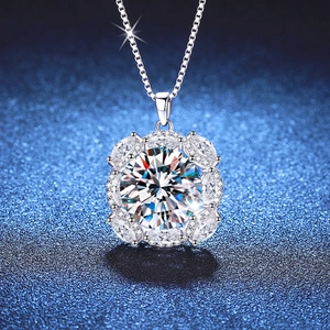 10-carat moissanite S925 silver necklace with sparkling halo pendant and box chain