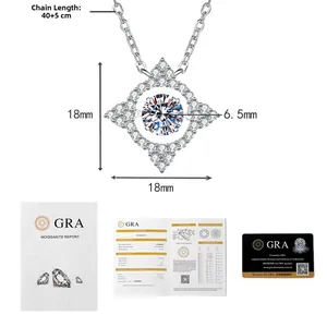 Détail du pendentif en argent S925 avec moissanite, dimensions 18mm et certificat GRA