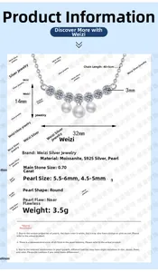 Detailed size parameters for S925 silver necklace with moissanite and pearls