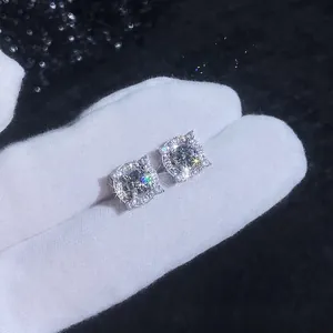 Sparkling S925 sterling silver moissanite halo stud earrings with crown setting