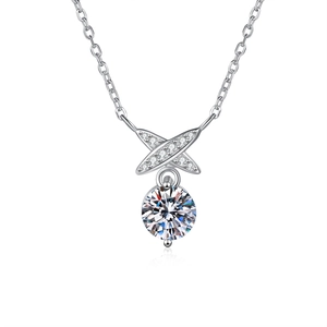 Collier en argent sterling S925 avec pendentif nœud croisé et moissanite brillante
