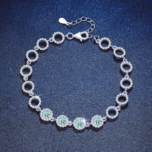 Bracelet en Argent Sterling 925 Moissanite Femmes Vert Lac Rond Halo Réglable Bracelet Chaîne Cadeau Bijoux Fins