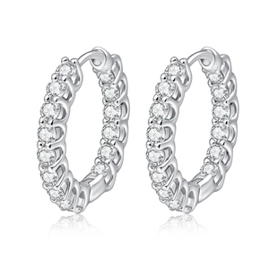Boucles d'oreilles créoles en argent sterling S925 avec zircons brillants sertis en argent