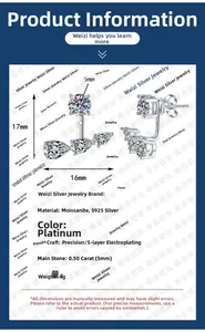 Detail view of S925 sterling silver moissanite earrings with 0.5ct main stones