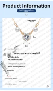 Macro detail of S925 silver necklace with 0.5ct moissanite and 5mm freshwater pearl