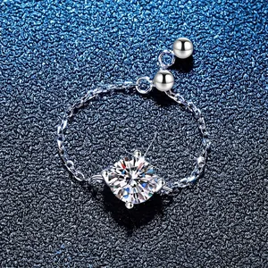 Adjustable S925 sterling silver mermaid ring with large round moissanite center stone
