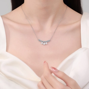 Elegant S925 sterling silver smile necklace with moissanite and freshwater pearls for women
