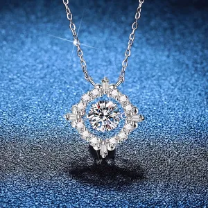 925 Sterling Silver Moissanite Dancing Heart Pendant Necklace Luxury 1 Carat Rhinestone Geometric Chain Jewelry For Women Gift