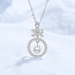 S925 Sterling Silver Moissanite Freshwater Pearl Bow Knot Pendant Necklace For Women Elegant Fine Jewelry Birthday Gift
