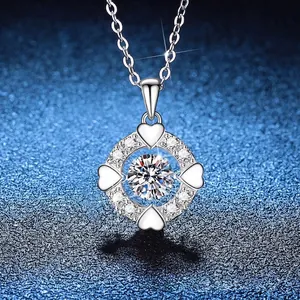 925 Sterling Silver Dancing Heart Pendant Necklace With Moissanite Rhinestone For Women Valentine Gift Fashion Jewelry