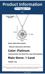 Détail du collier moissanite 1ct en argent s925 avec pendentif solaire et chaîne 40+5cm