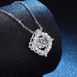 Elegant S925 sterling silver necklace with 1 carat moissanite dancing stone pendant