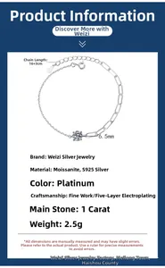 Detailansicht des 1ct Moissanit S925 Silberarmbands mit Größen- und Materialangaben
