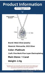Spécifications du collier goutte en moissanite 1ct en argent sterling S925 poli