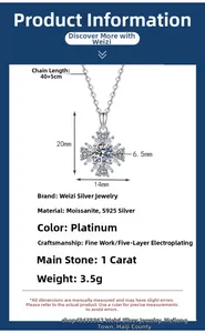 Tableau des tailles et détails du collier tournesol en moissanite argent S925