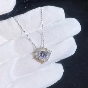 Sparkling S925 sterling silver necklace with a 1 carat dancing moissanite stone pendant