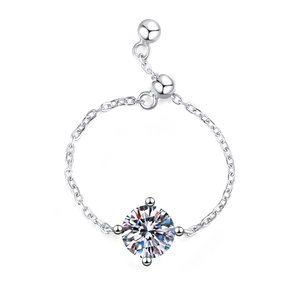 Adjustable S925 sterling silver mermaid moissanite ring with elegant chain design