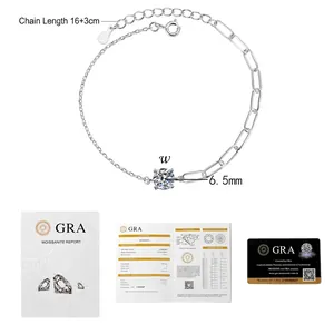 Detailansicht des S925 Silber Moissanit Armbands mit 1ct D-Farbe Stein und GRA Zertifikat