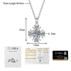 Pendentif tournesol argent S925 avec moissanite 1ct, dimensions et certificat GRA