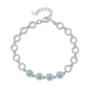 Bracelet en argent sterling S925 avec pierres de moissanite bleues et chaîne à maillons