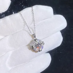 Sparkling S925 sterling silver heartbeat necklace with round moissanite heart pendant